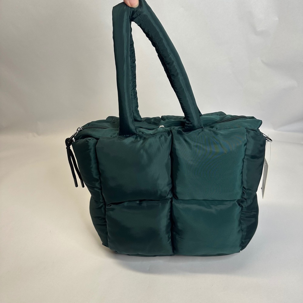 Katydid Hunter Green Puffer Tote Bag Quilted Puffy Nylon Zipper Handbag NEW